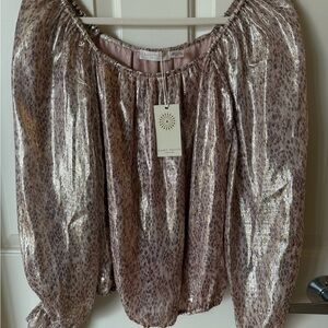 Ramy Brook Printed Abby Top • Metallic Sheer Blouse • NWT • XS
